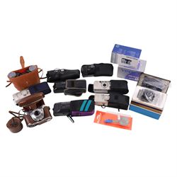 Collection of compact cameras, including Yashica, Minolta and Praktica examples, Boots bin...