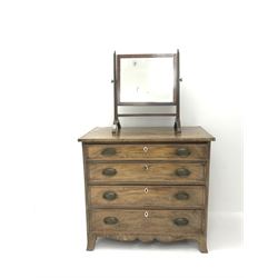 Georgian mahogany inlaid and cross banded chest, four graduating drawers,  shaped supports (W81cm, H74cm, D50cm) with free standing mirror 