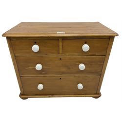 Victorian pine chest, rectangular top with rounded front corners, fitted with two short and two long drawers