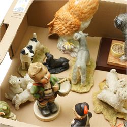 Nine Hummel figures including Umbrella Girl, Village Boy etc and a group of animal figures including Beswick and Royal Doulton