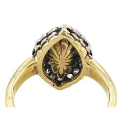 19th / early 20th century silver and gold, marquise cut opal and rose cut diamond cluster ring, stamped 18ct
