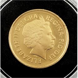 Queen Elizabeth II 2009 gold proof quarter sovereign coin, cased with certificate