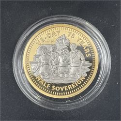Queen Elizabeth II Alderney 2020 'VE Day 75th Anniversary' gold coin set comprising full sovereign, half sovereign and quarter sovereign, cased with certificates