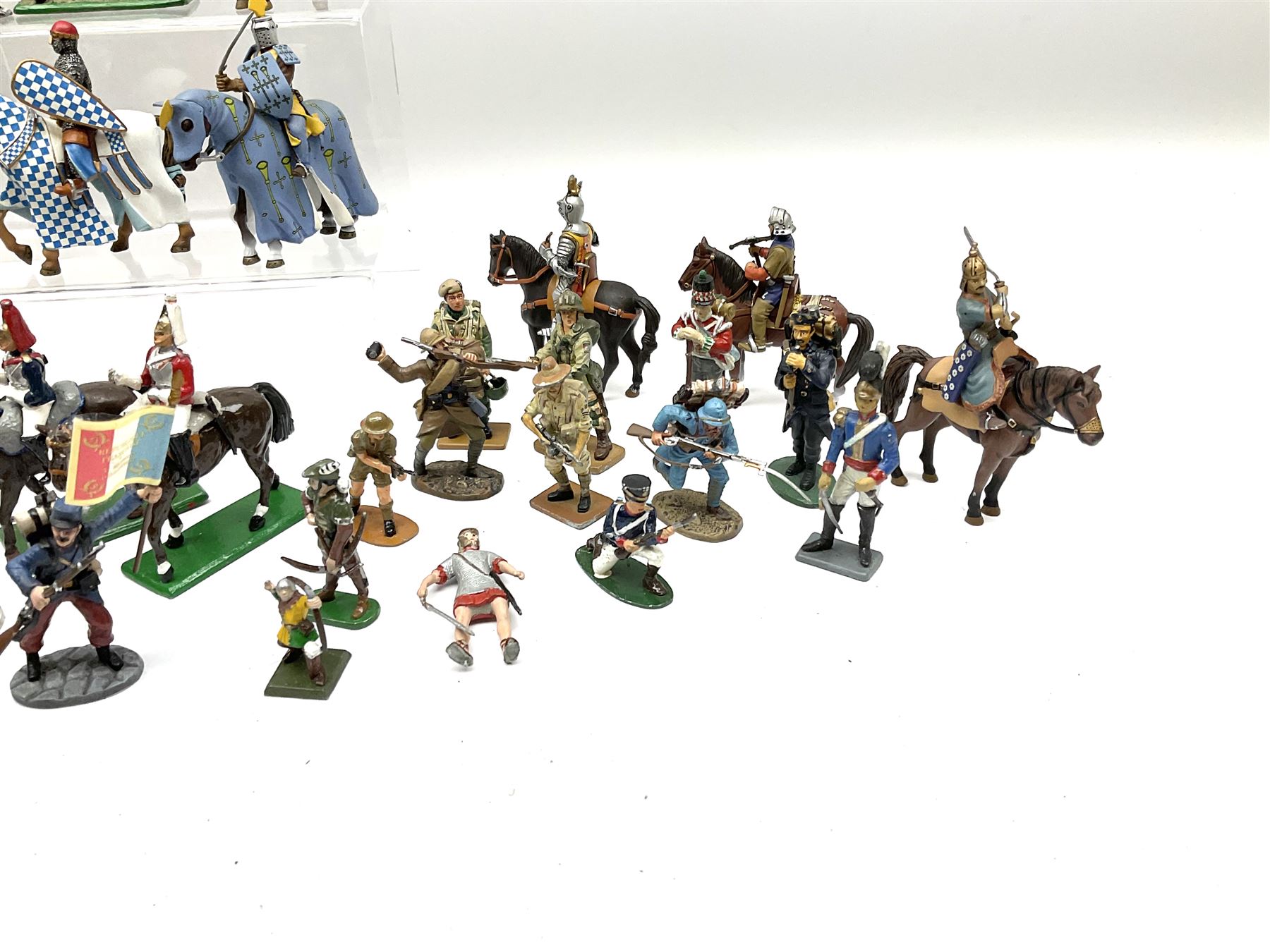 Over seventy cast metal figures by Del Prado, Corgi Icon, NLP etc including Napoleonic War, WW1 and WW2, knights on horseback and other mounted figures etc; all unboxed