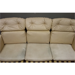  Folke Ohlsson for Gimson and Slater - three seat angular teak framed sofa upholstered in vinyl, W185cm, D81cm  