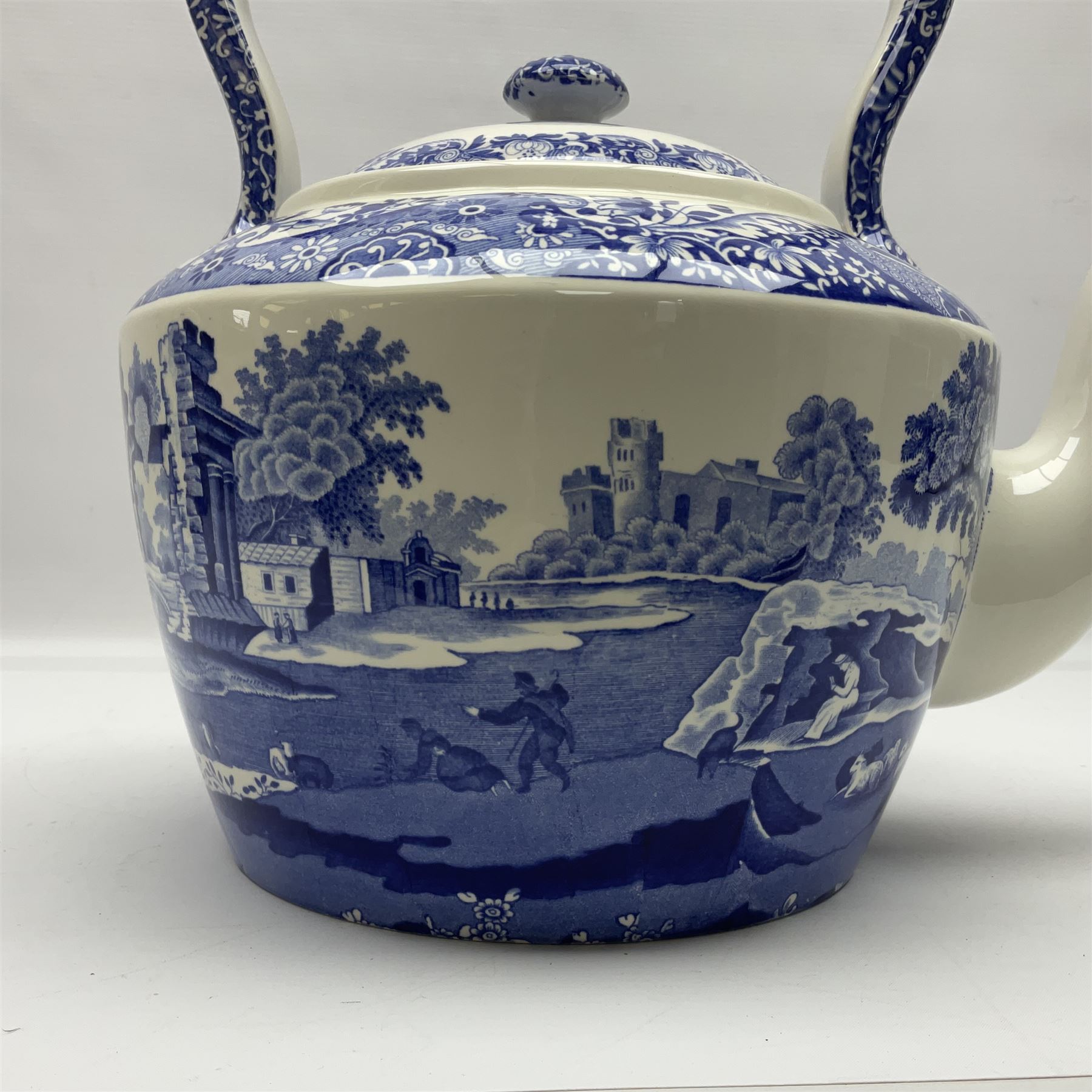 Spode blue and white kettle, decorated in the Italian pattern, with printed mark beneath, H30cm.