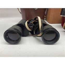 No2 folding autographic brownie, Exakta Varex IIb camera, brass three draw telescope, H.H. Son Ltd binoculars, Carl Zeiss Jena Jenoptem 7x50W binoculars etc