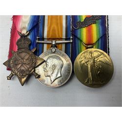 WW1 group of three medals comprising 1914-15 Star awarded to 1204 Pte. W.V. Furniss 20-London R. and British War Medal and Victory Medal with oak leaves awarded to Capt. W.V. Furniss; with ribbons; displayed on board for wearing; some biographical details