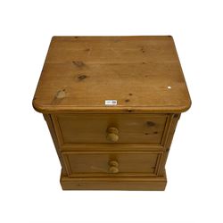 Waxed pine two drawer pedestal chest