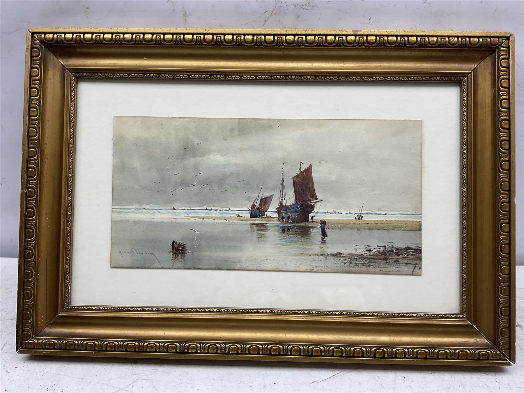 Albert Procter (British 1864-1909): Unloading Boats on the Beach, watercolour signed 17cm x 35cm