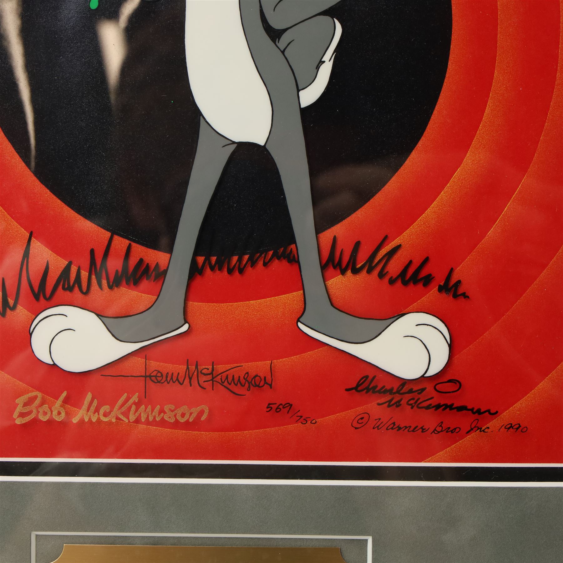 Disney hand-painted limited edition animation Cel 'Classic Bugs', signed by Tom, Bob and Charles McKimson, overall 57cm x 50cm 
