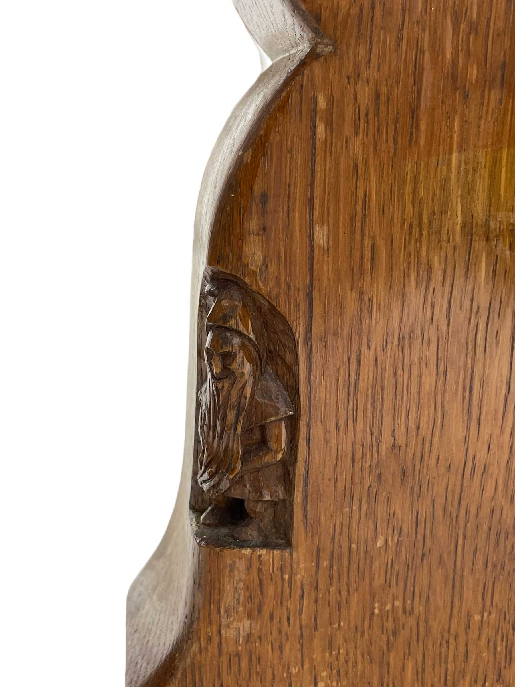 Gnomeman - large oak refectory dining table, rectangular adzed top on shaped end supports with sledge feet, united by pegged stretcher, carved with gnome signature, by Thomas Whittaker, Little Beck
