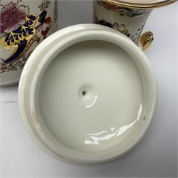 Masons Ironstone in the Mandalay pattern stepped dish, vase, jug , covered jar and two picture frames 