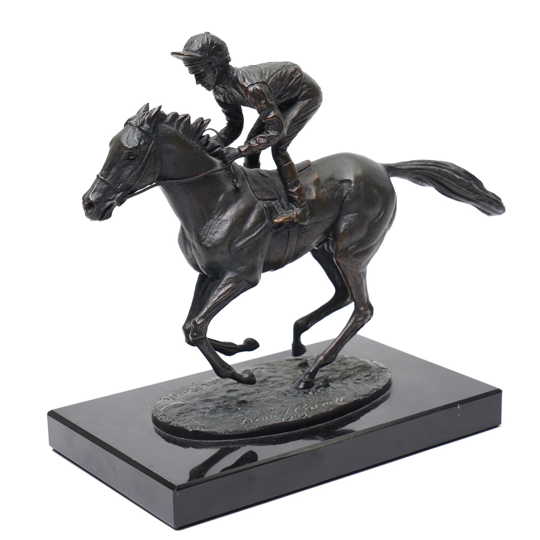 David Cornell (British 1935-): 'Champion Finish', cast bronze equestrian figure of Lester Piggott riding Nijinsky, dated 1985, H19cm