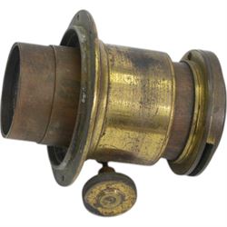 Late 19th century/early 20th century brass mounted mahogany magic lantern with brass lens