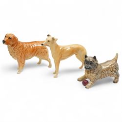 Six Beswick dogs comprising St Bernard No.2221, Greyhound No.972, Alsatian No.969. Whippet No.1786B, Cairn No.1055A and Retriever No.1855, two Beswick foxes and a harnessed horse