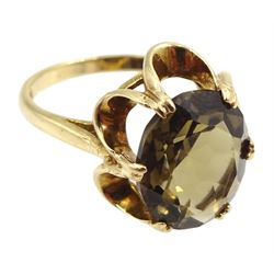 9ct gold oval smokey quartz ring , hallmarked