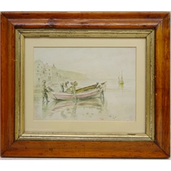  Fishing Boat Gratitude at Robin Hood's Bay, watercolour signed with monogram J C and dated 1902, 16cm x 23cm  