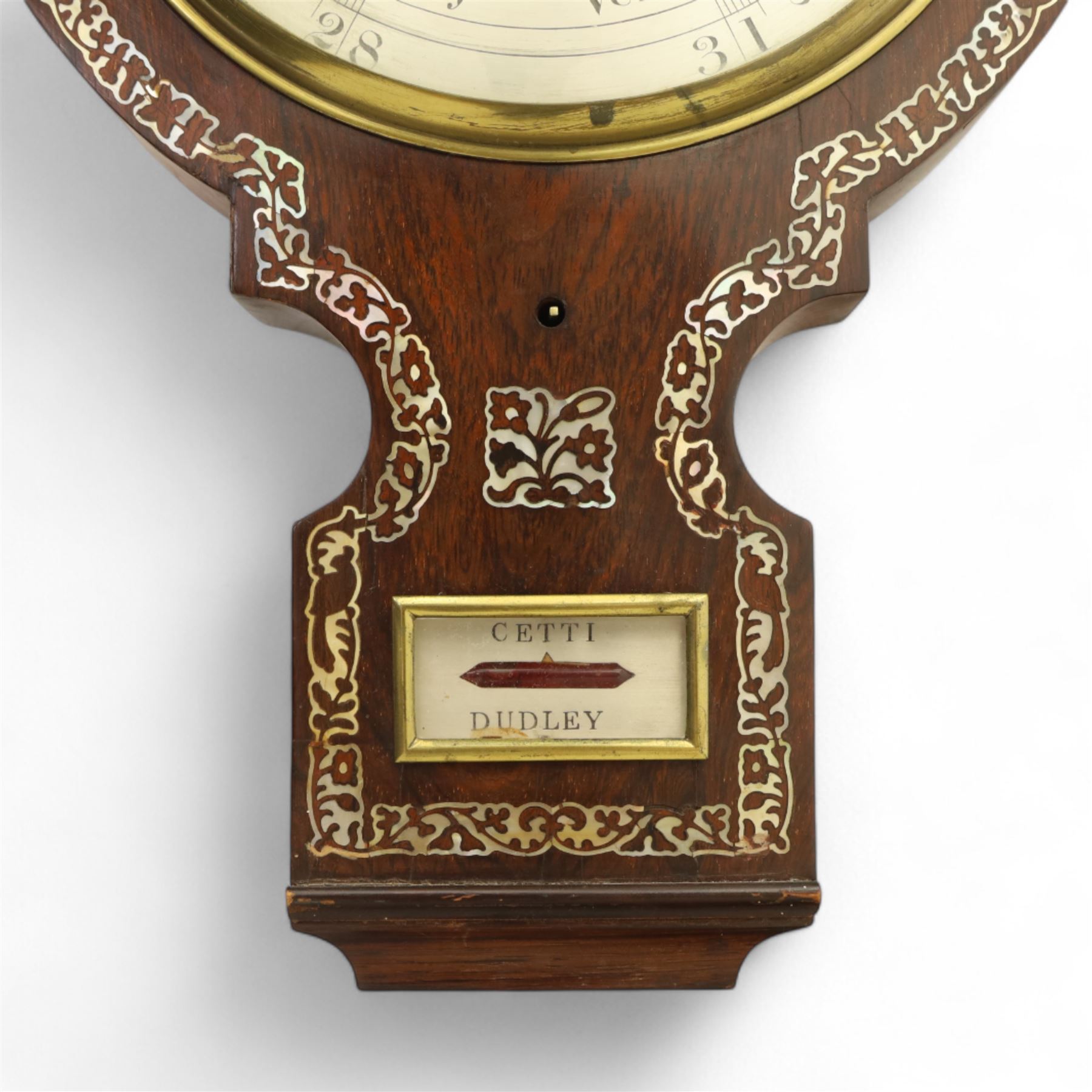 English-mid 19th Century four-glass rosewood wheel barometer c1850, with a 10