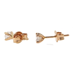 Pair of 18ct rose gold brilliant cut diamond stud earrings, total diamond weight approx 0.50 carat