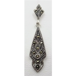  Pair of silver marcasite pendant ear-rings stamped 925  