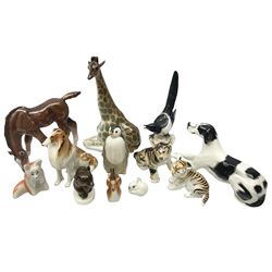 Group of USSR ceramic animals, to include a recumbent pointer dog, giraffe, fox, magpie, rough collie etc, all stamped beneath