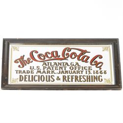 The Coca Cola Co advertising mirror, 'Atlanta GA U.S Patent Office Trade mark   Delicious & Refreshing' H77cm, W120cm 