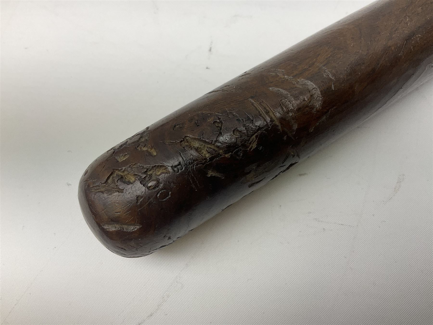 Three police turned hardwood truncheons comprising two patrol truncheons and WPC short truncheon (3)