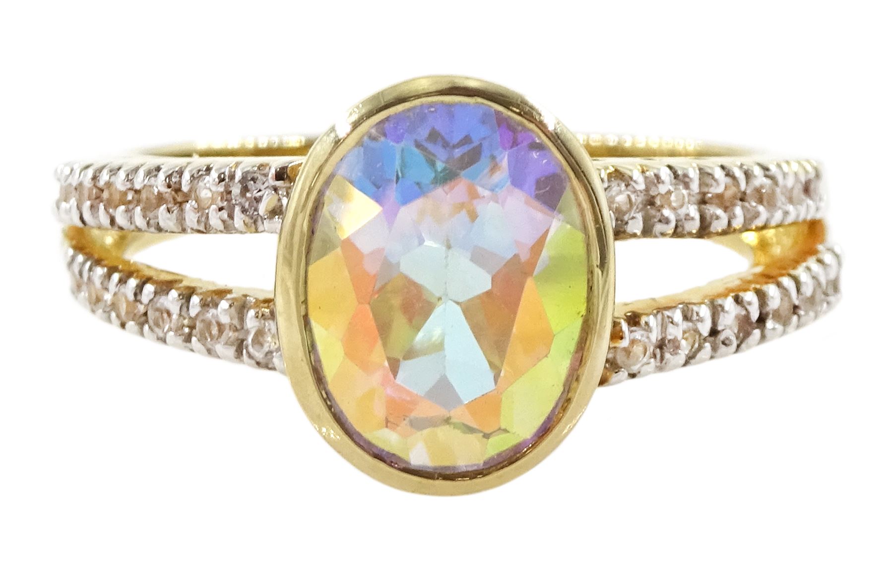 9ct gold single stone moonlight topaz ring, with white topaz shoulders, hallmarked