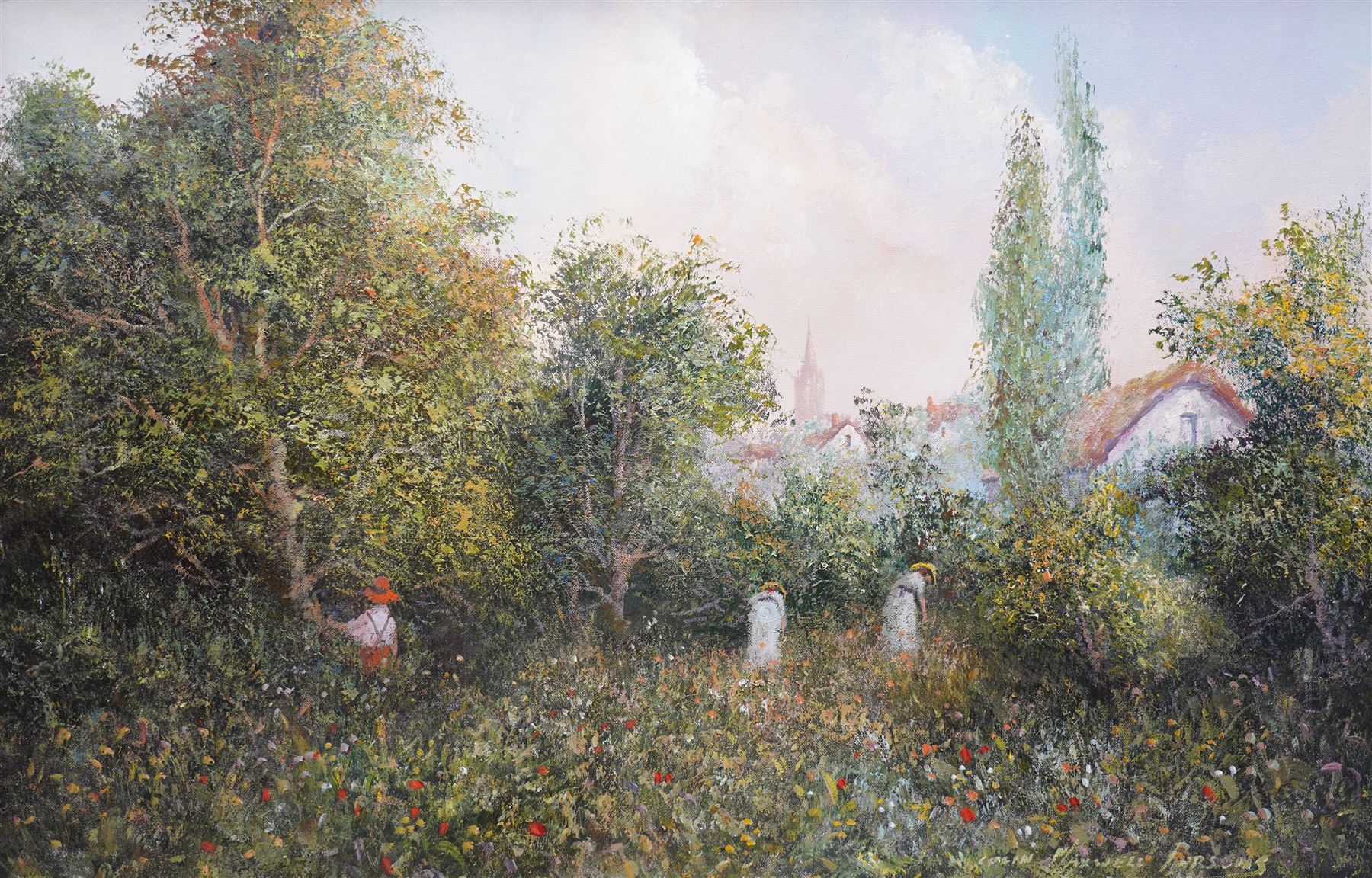 Colin Maxwell Parsons (British 1936-): Tending the Garden, oil on canvas signed 49cm x 75cm