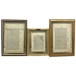 Persian School (19th century): The Khamsah of Nizami, pair plates with illuminated watercolours depicting Emperor Khusraw organising a royal reception and shepherd scene 34cm x 22cm; Ottoman School (18th/19th century): Turkish Whirling Dervish, illuminated watercolour from book plate with Arabic text 23cm x 17cm (3)