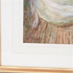 William Joseph Carroll (British 1842-1902): Country Girl Holding Blossom, watercolour signed 60cm x 43cm