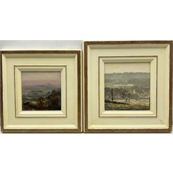 GR (Northern British Contemporary): 'Light on the Wharfe from Kearby Cliff' and 'Almscliff Crag from Kearby Cliff', near pair oils signed max 20cm x 19cm (2)