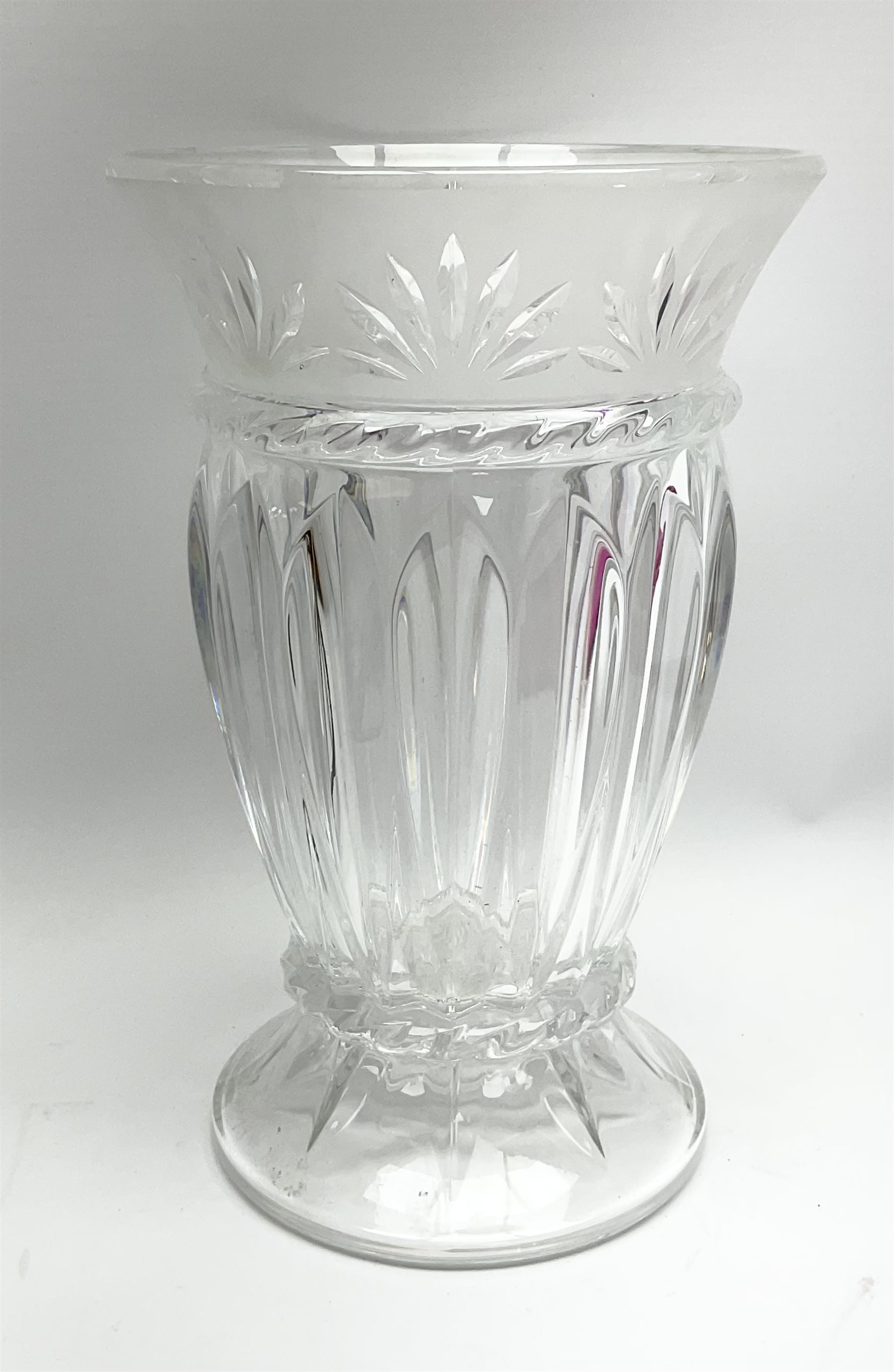 French moulded glass vase with twisted bands surrounding faceted