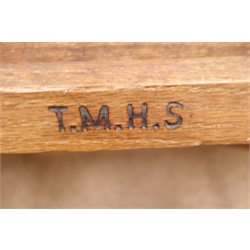  Vintage three seat oak folding bench, W140cm  