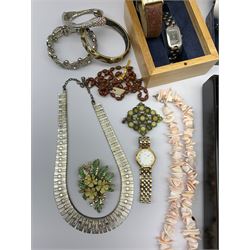 Cased 9ct gold mounted cheroot holder hallmarked, two silver 'For God and the Empire' award brooches, hallmarked, other silver jewellery stamped, Seiko ladies wristwatch and collection of watches, coins and costume jewellery