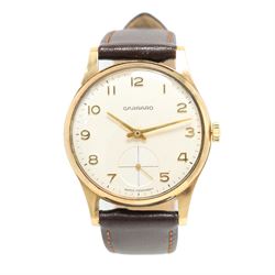 Garrard gentleman's 9ct gold manual wind wristwatch, silvered dial with Arabic hour marker...