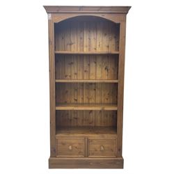 Solid pine 6' open bookcase with drawers
