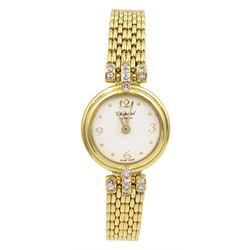 Chopard ladies 18ct gold quartz wristwatch, diamond set lugs and a single stone diamond set clasp