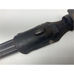 WW2 Italian Model 1891 bayonet with 30cm fullered blade; cross-piece marked PS 1941; in associated leather covered scabbard with frog L45cm overall