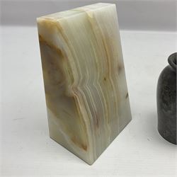 Alabaster bookends, together with marble vase 