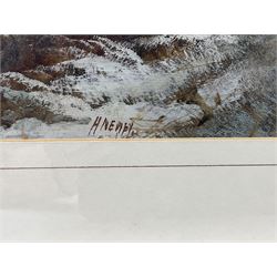 Harry Foster Newey (British 1858-1933): Snow Covered Cottages, oil on board signed 35cm x 63cm