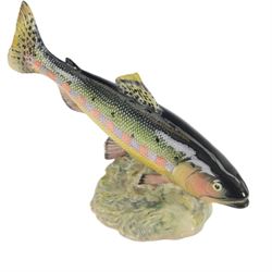 Beswick, four fish figures, comprising Large mouthed Black Bess 1266, Perch 1875, Atlantic Salmon 1233 and Rainbow Trout 1246