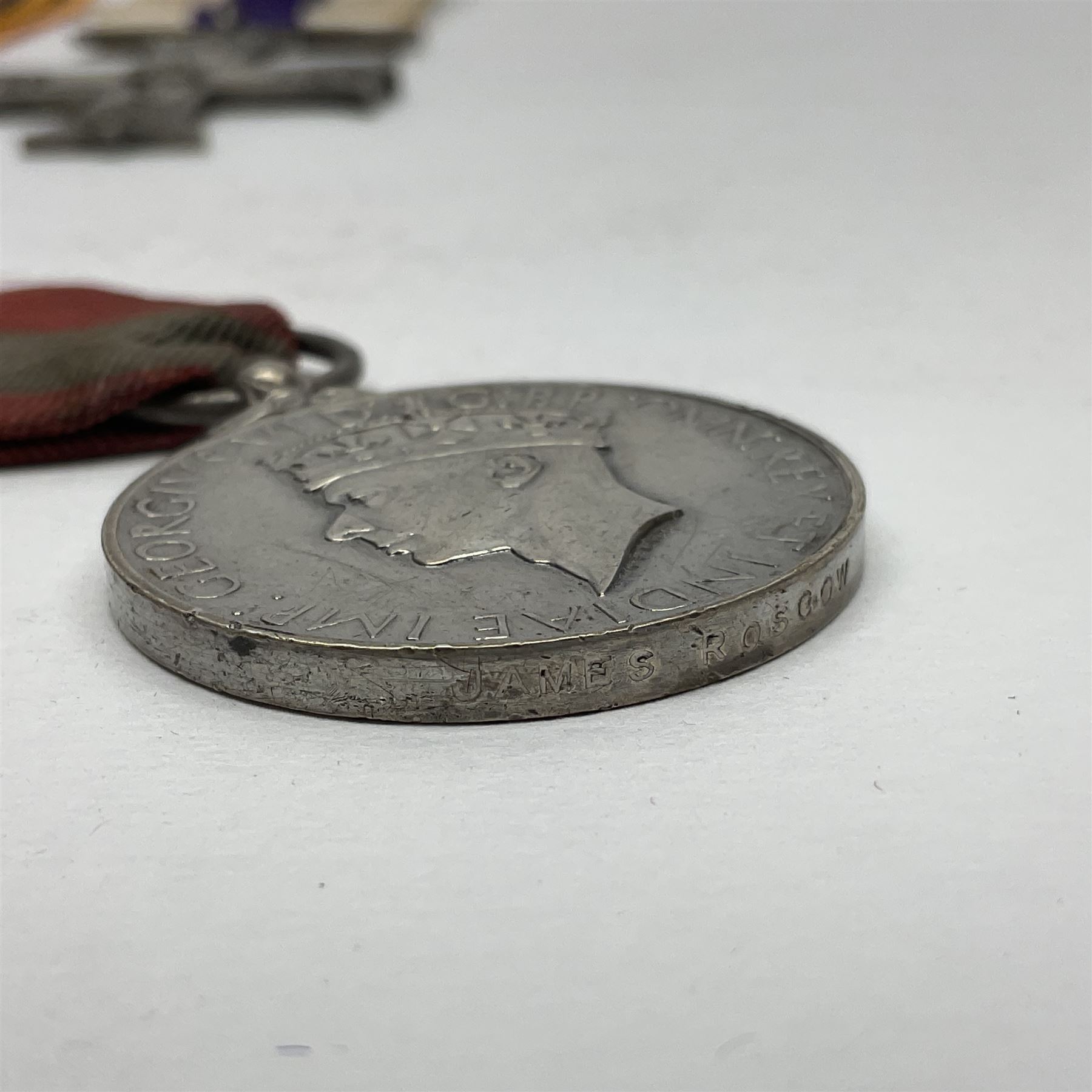 Imperial Service Medal awarded to James Roscow; four coronation medals for Edward VII, George VI and two Elizabeth II (both boxed); George V silver jubilee miniature; and two replica medals - Military Cross and Victoria South Africa 1877-8-9 (8)