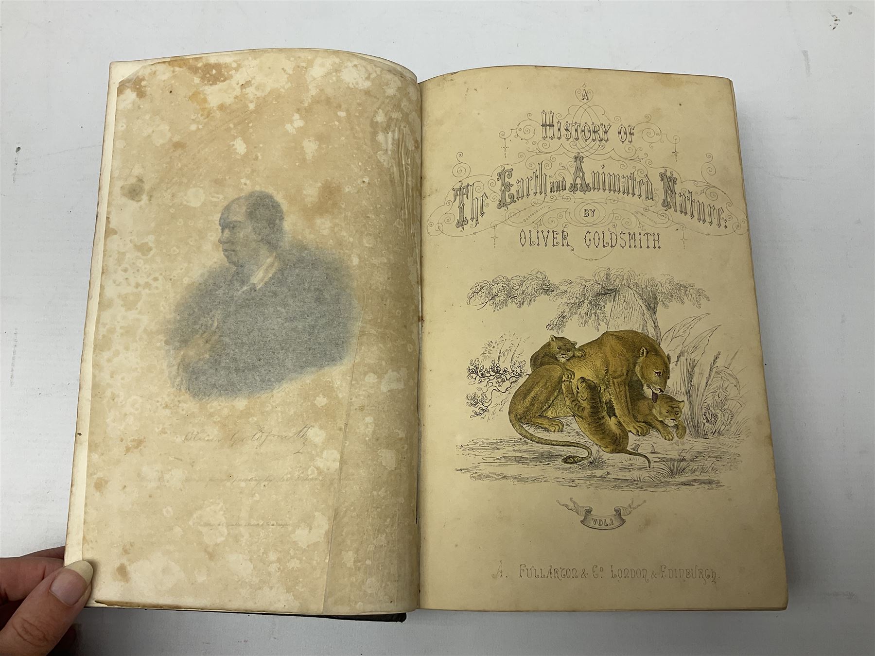 Goldsmith, Oliver; A History of the Earth and Animated Nature, 2 volumes, pub. Fullarton, Edinburgh and London, illustrated with coloured plates, cloth and leather bound with marbled edges (2)