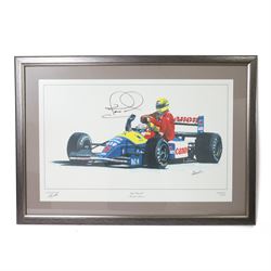 Limited edition nigel Mansell signed canvas print by Martin Burnett, 'Taxi For Senna', fra...