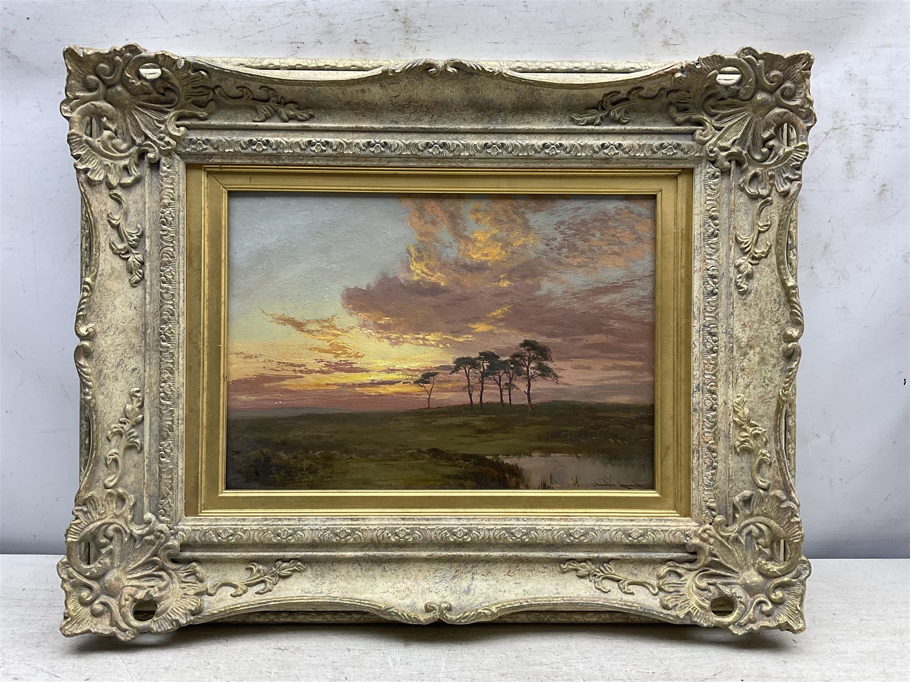 Charles Smith (British 19th Century): Sunset Over a Flatland Landscape, oil on board signed 20.5cm x 30cm 