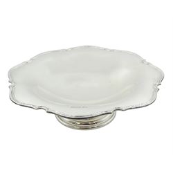 Early 20th century silver pedestal bowl, of circular form with pie crust type rim, upon spreading circular stepped foot, hallmarked Atkin Brothers, Sheffield 1922, H8cm D27cm, approximate weight 18.29 ozt (569 grams)