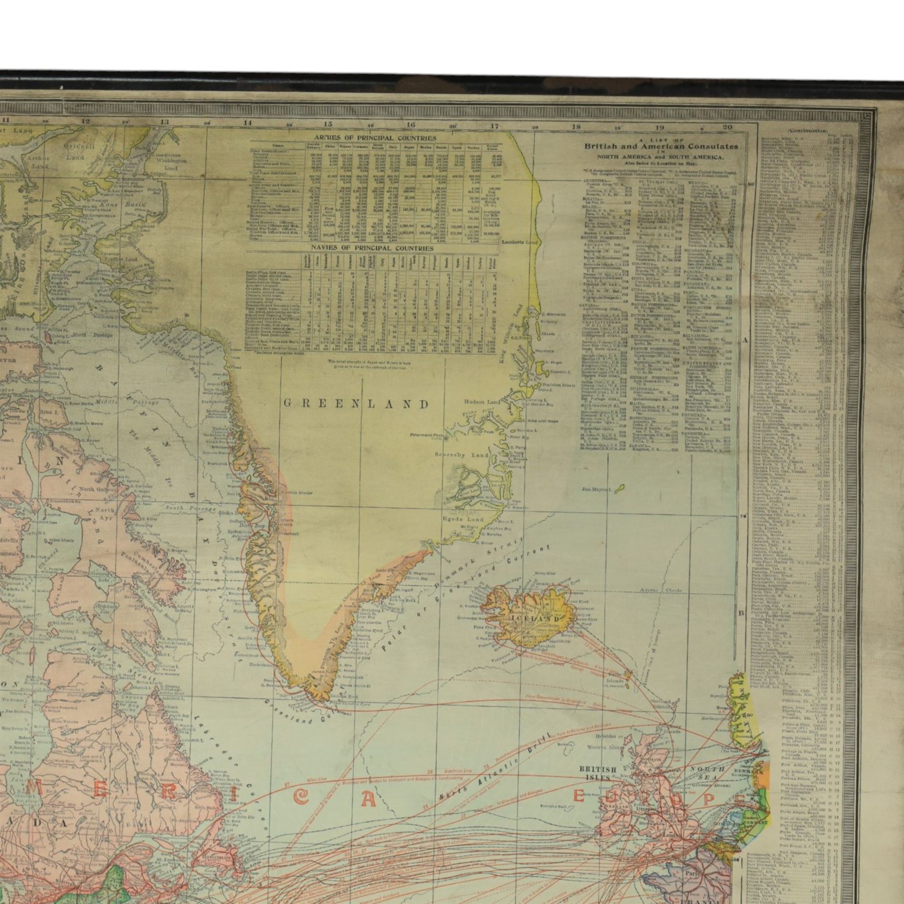 The Scarborough Company (London c.1907): 'Scarborough's Map of the World', double-sided rolled map on waxed silk, showing North America and South America recto, and Europe, Asia, Africa and Australasia verso, 101cm x 101cm