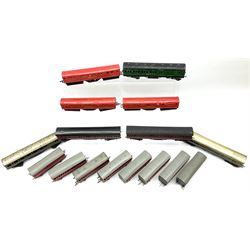 Various Makers '00' gauge - eight Graham Farish plastic short coaches with matching red livery; Ever Ready tin-plate London Transport EMU three-car set; Exley tin-plate Southern 3rd/Brake coach; and fourmother coaches (16)
